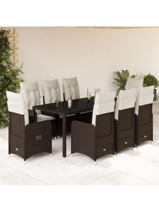 9dílný zahradní bistro set s poduškami hnědý polyratan