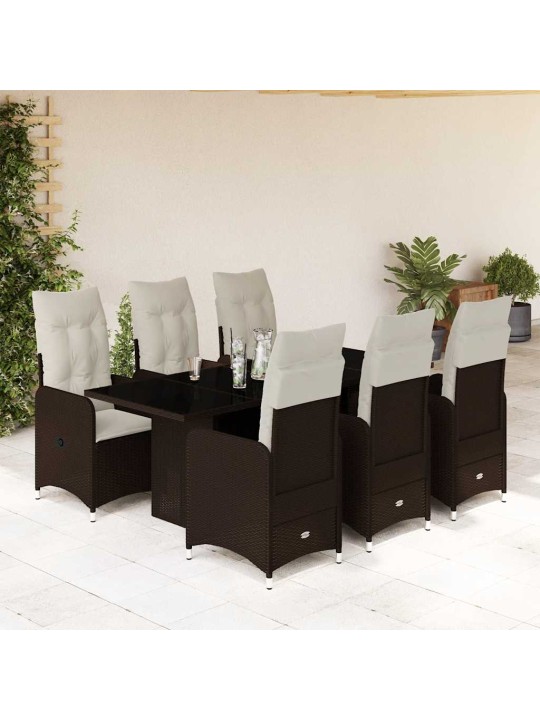 7dílný zahradní bistro set s poduškami hnědý polyratan