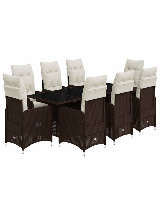 9dílný zahradní bistro set s poduškami hnědý polyratan