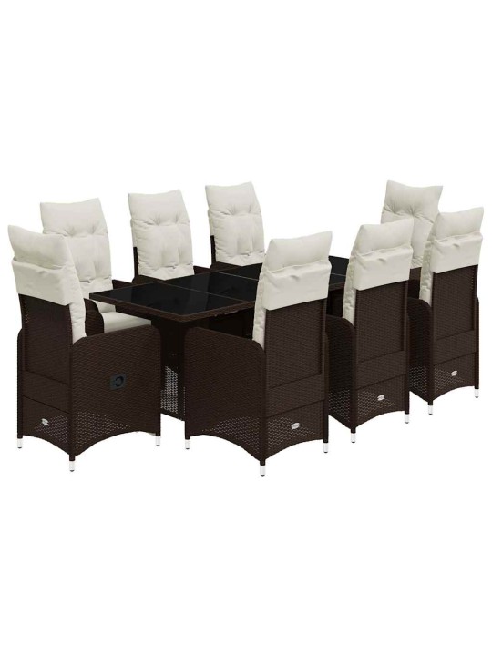 9dílný zahradní bistro set s poduškami hnědý polyratan