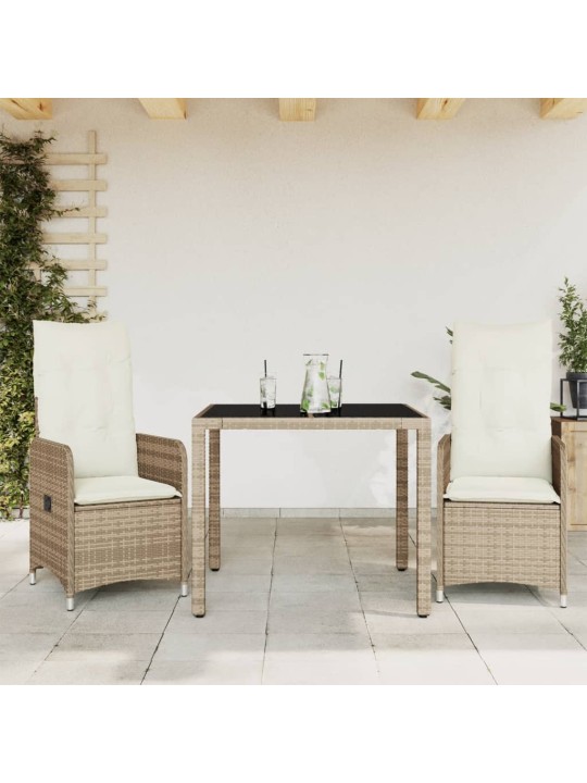 3dílný zahradní bistro set s poduškami béžový polyratan