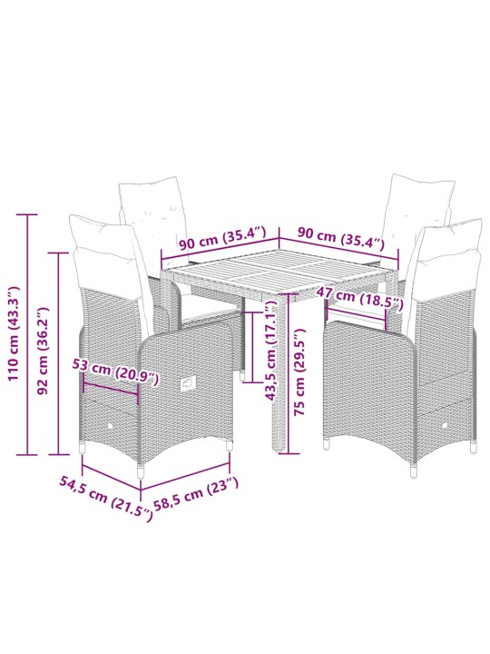 5dílný zahradní bistro set s poduškami béžový polyratan