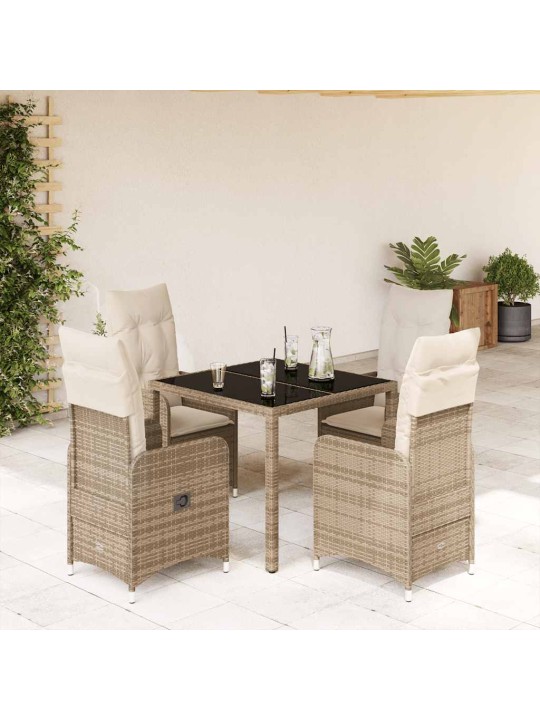 5dílný zahradní bistro set s poduškami béžový polyratan