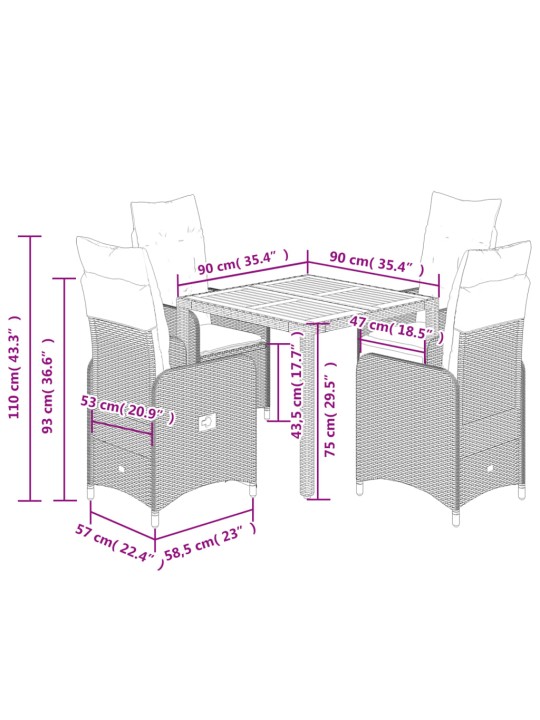 5dílný zahradní bistro set s poduškami béžový polyratan