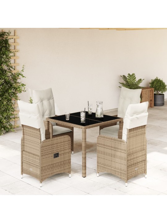5dílný zahradní bistro set s poduškami béžový polyratan