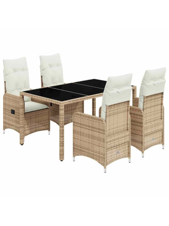 5dílný zahradní bistro set s poduškami béžový polyratan