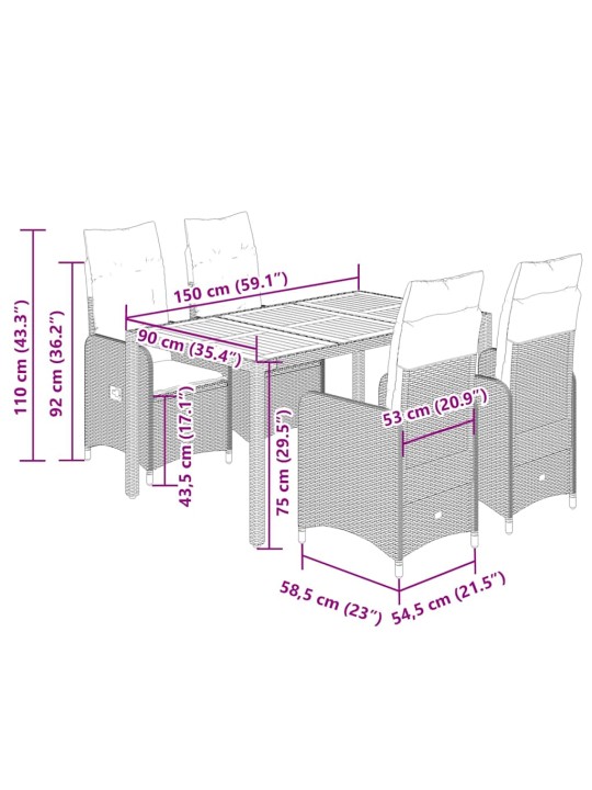 5dílný zahradní bistro set s poduškami béžový polyratan