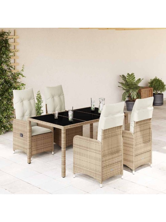 5dílný zahradní bistro set s poduškami béžový polyratan