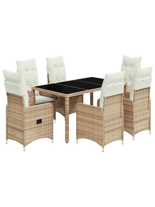 7dílný zahradní bistro set s poduškami béžový polyratan