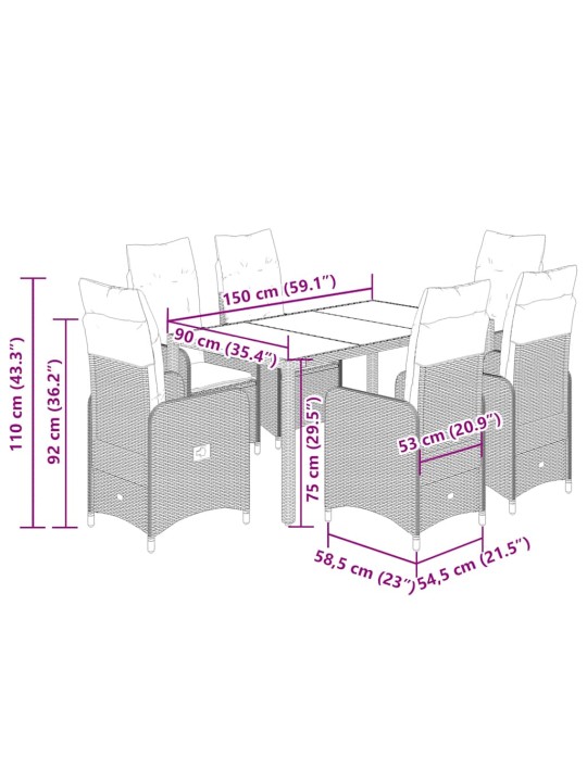 7dílný zahradní bistro set s poduškami béžový polyratan