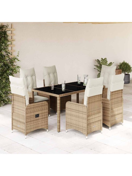 7dílný zahradní bistro set s poduškami béžový polyratan