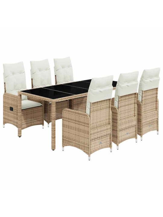 7dílný zahradní bistro set s poduškami béžový polyratan