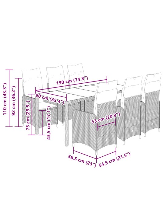 7dílný zahradní bistro set s poduškami béžový polyratan