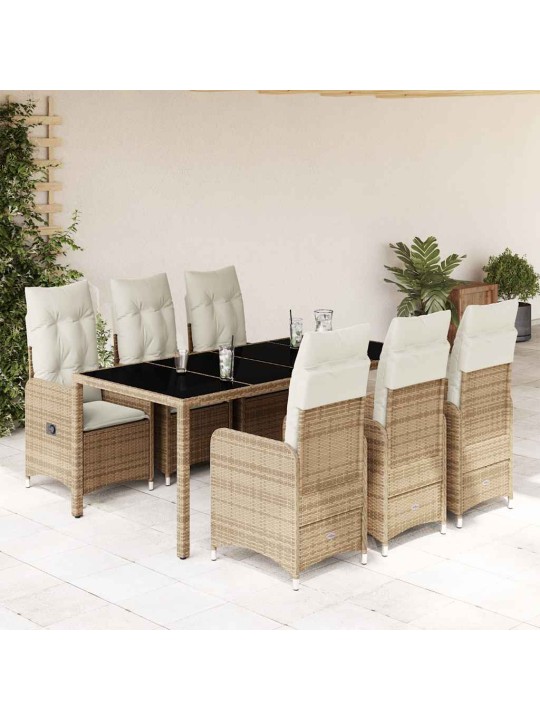7dílný zahradní bistro set s poduškami béžový polyratan
