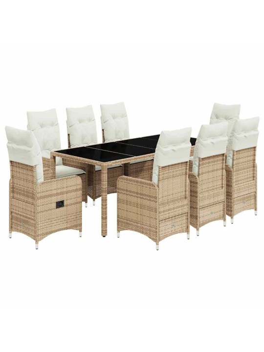 9dílný zahradní bistro set s poduškami béžový polyratan