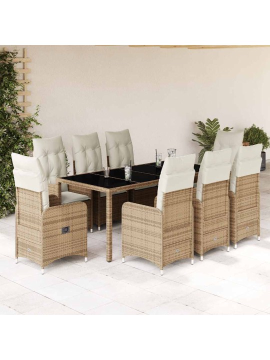 9dílný zahradní bistro set s poduškami béžový polyratan