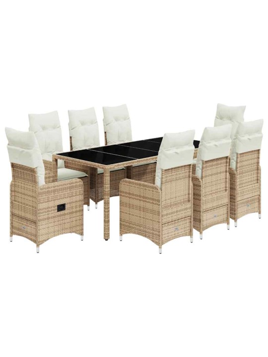 9dílný zahradní bistro set s poduškami béžový polyratan