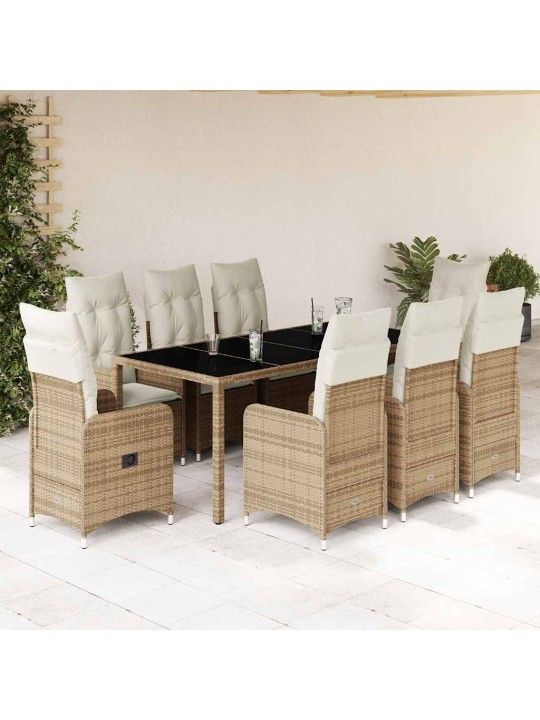 9dílný zahradní bistro set s poduškami béžový polyratan
