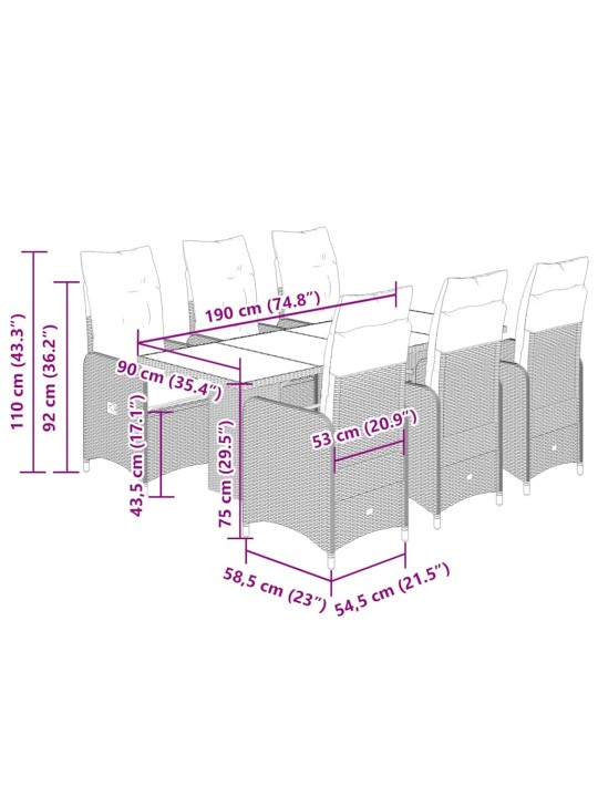 7dílný zahradní bistro set s poduškami béžový polyratan