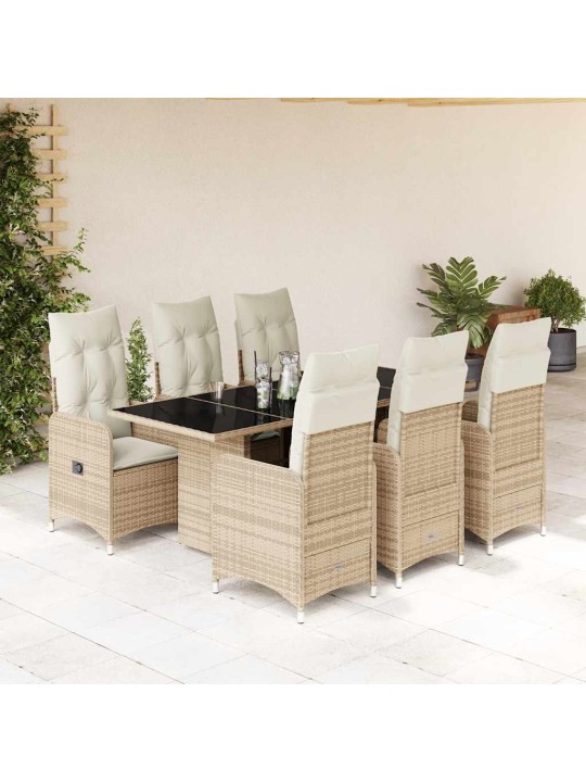 7dílný zahradní bistro set s poduškami béžový polyratan