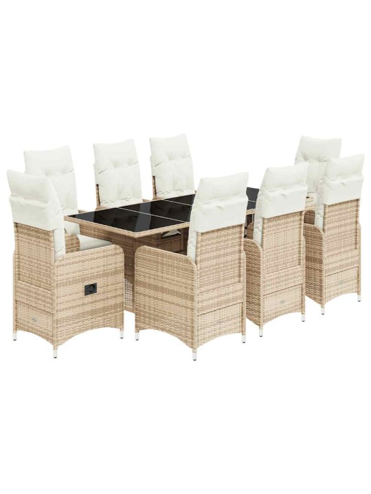 9dílný zahradní bistro set s poduškami béžový polyratan