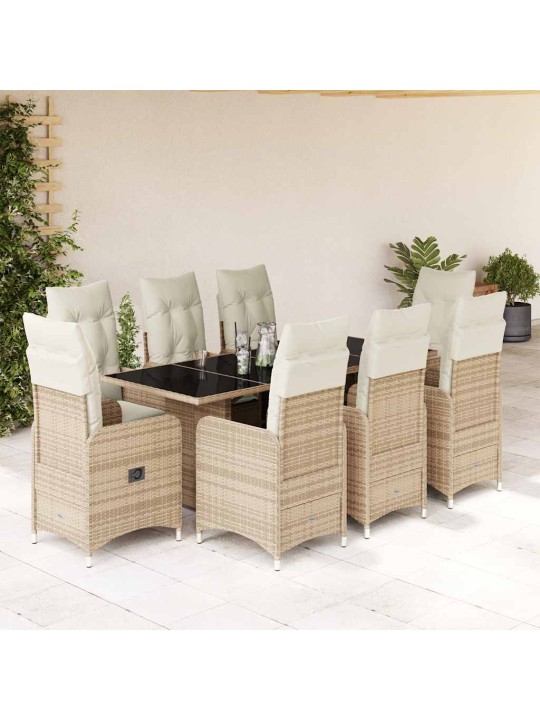9dílný zahradní bistro set s poduškami béžový polyratan