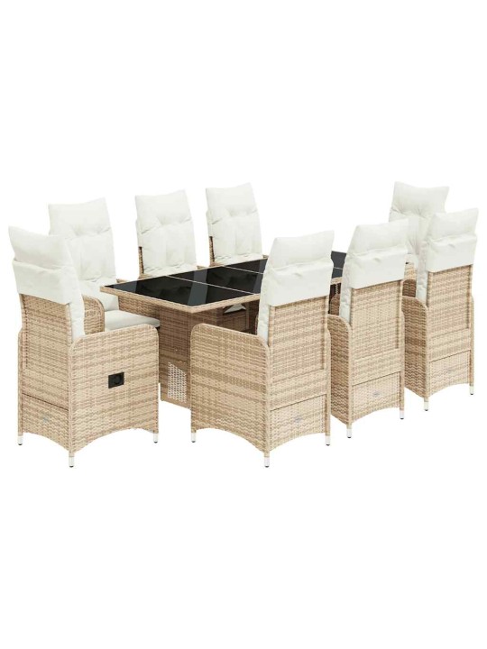 9dílný zahradní bistro set s poduškami béžový polyratan
