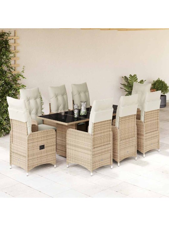 9dílný zahradní bistro set s poduškami béžový polyratan