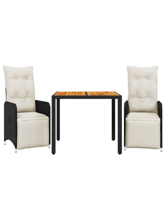 3dílný zahradní bistro set s poduškami černý polyratan