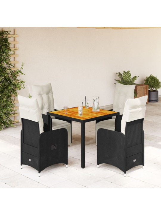 5dílný zahradní bistro set s poduškami černý polyratan
