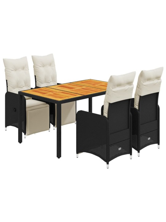 5dílný zahradní bistro set s poduškami černý polyratan