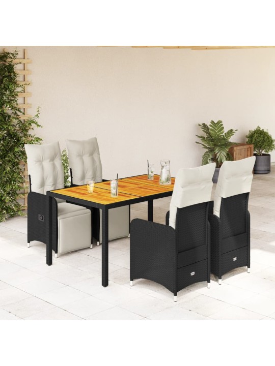 5dílný zahradní bistro set s poduškami černý polyratan