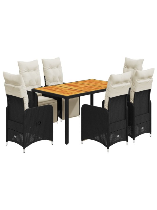 7dílný zahradní bistro set s poduškami černý polyratan
