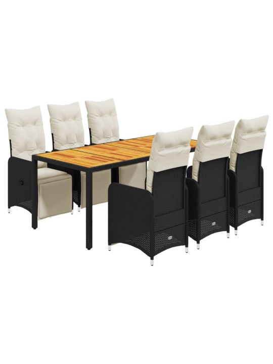 7dílný zahradní bistro set s poduškami černý polyratan