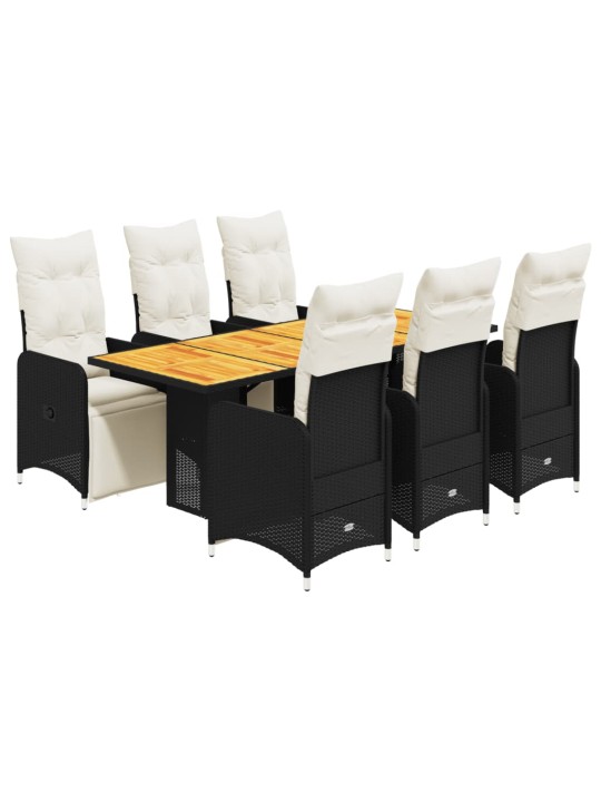 7dílný zahradní bistro set s poduškami černý polyratan