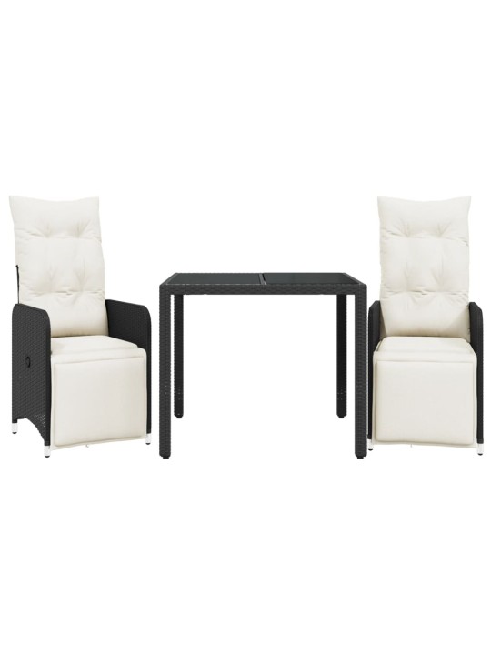 3dílný zahradní bistro set s poduškami černý polyratan