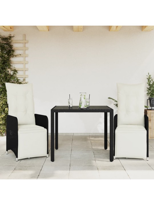 3dílný zahradní bistro set s poduškami černý polyratan