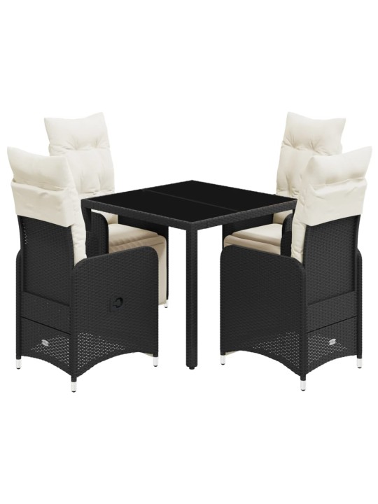 5dílný zahradní bistro set s poduškami černý polyratan