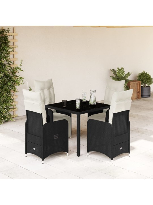 5dílný zahradní bistro set s poduškami černý polyratan