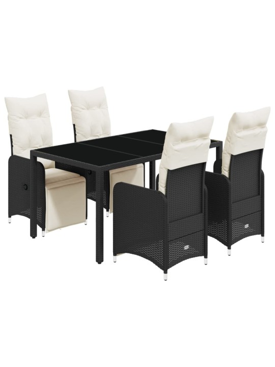 5dílný zahradní bistro set s poduškami černý polyratan