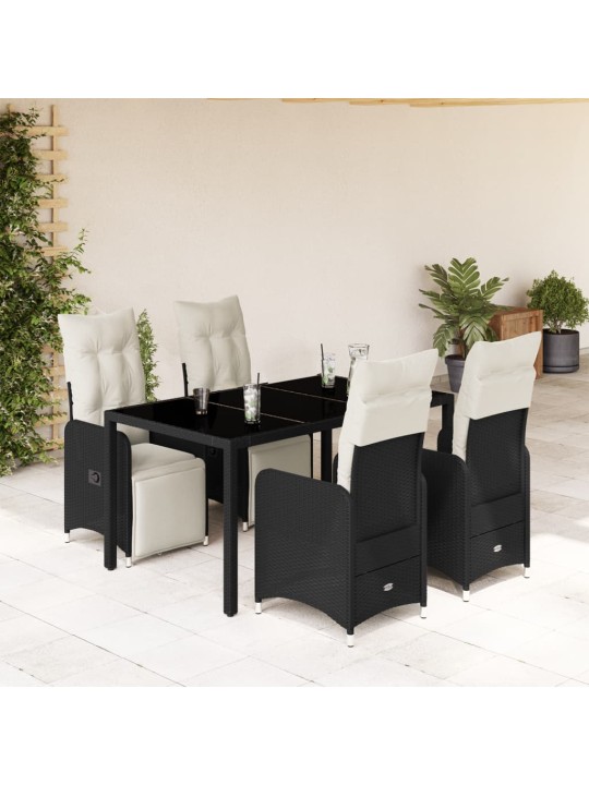5dílný zahradní bistro set s poduškami černý polyratan