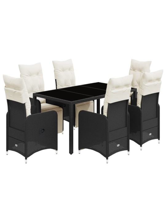 7dílný zahradní bistro set s poduškami černý polyratan