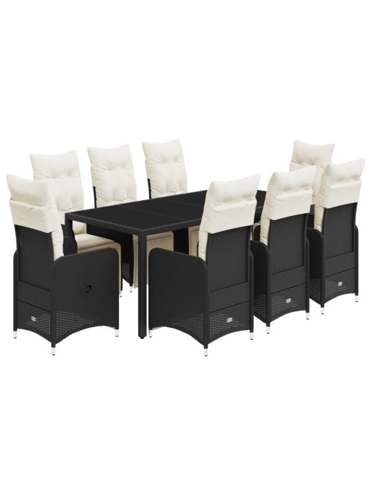 9dílný zahradní bistro set s poduškami černý polyratan