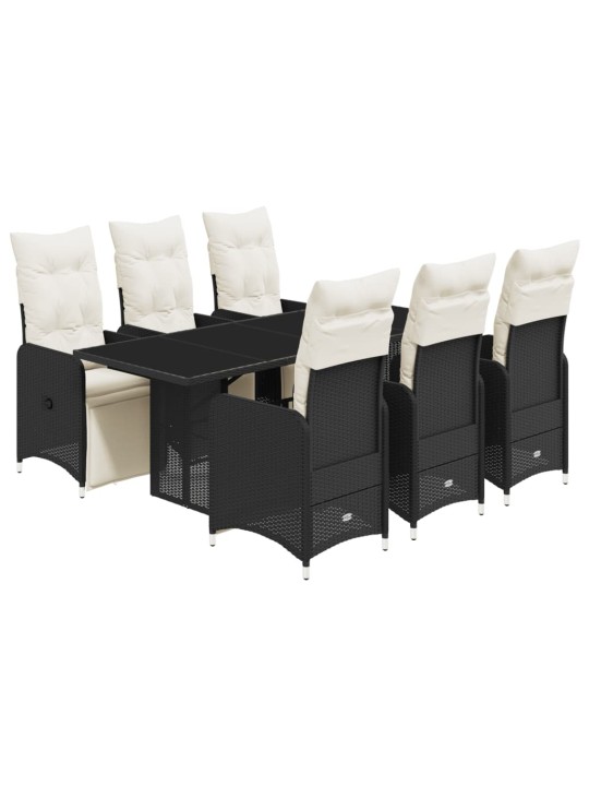 7dílný zahradní bistro set s poduškami černý polyratan