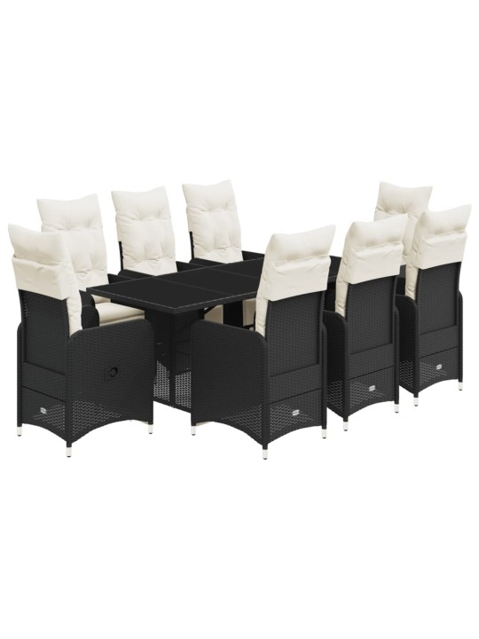 9dílný zahradní bistro set s poduškami černý polyratan