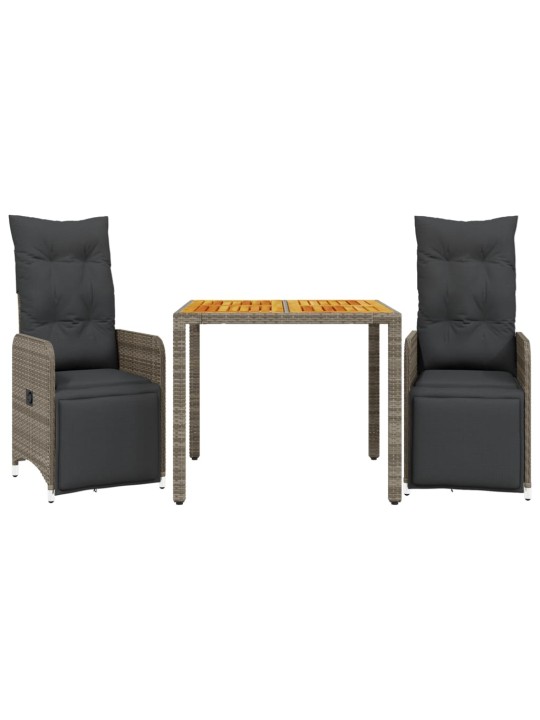 3dílný zahradní bistro set s poduškami šedý polyratan