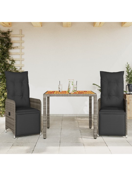 3dílný zahradní bistro set s poduškami šedý polyratan
