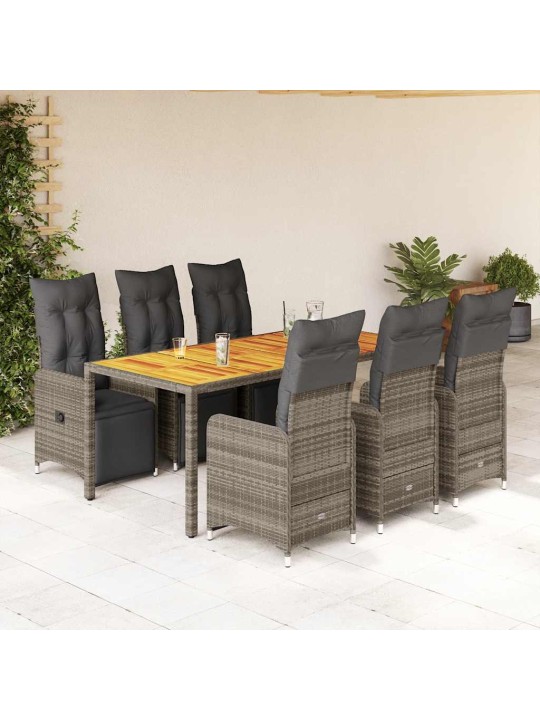 7dílný zahradní bistro set s poduškami šedý polyratan