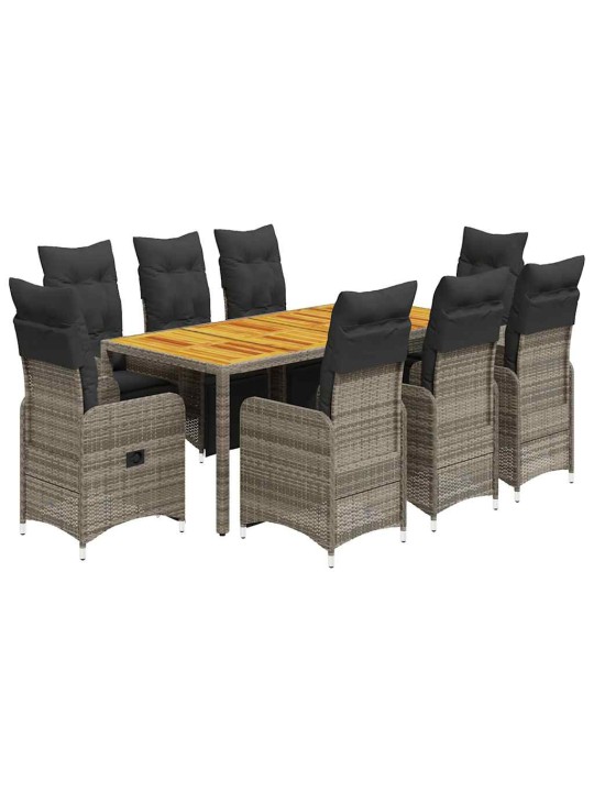 9dílný zahradní bistro set s poduškami šedý polyratan
