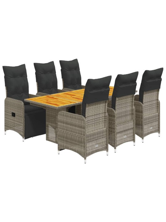 7dílný zahradní bistro set s poduškami šedý polyratan